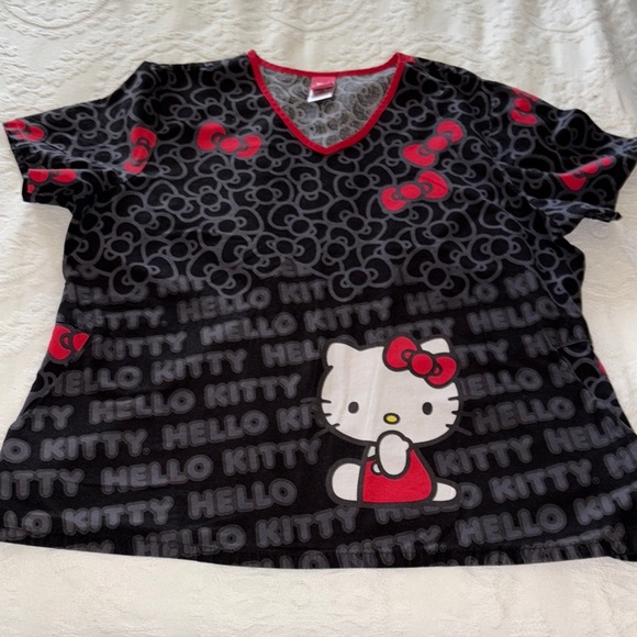 Gently Loved Hello Kitty Black and Red Scrub Top - Picture 1 of 9